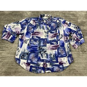 Vintage Coral Bay Top Womens 18 Multicolor‎ Floral Button Up Long Sleeve Padded
